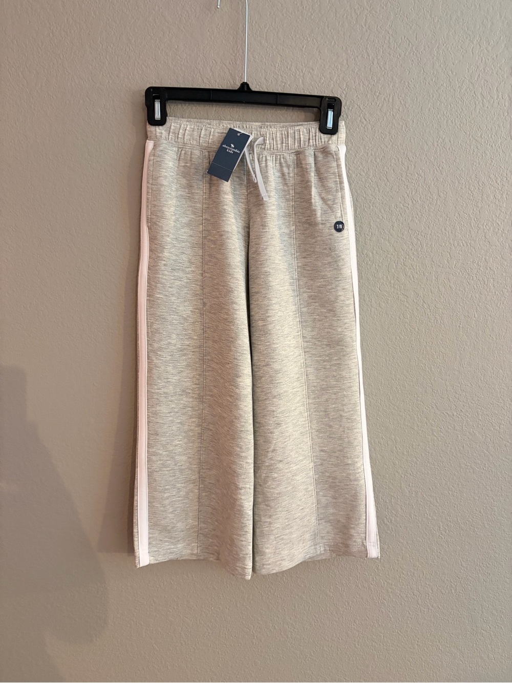 Abercrombie Kids Light Gray Wide Leg Sweatpants with White Side Stripes